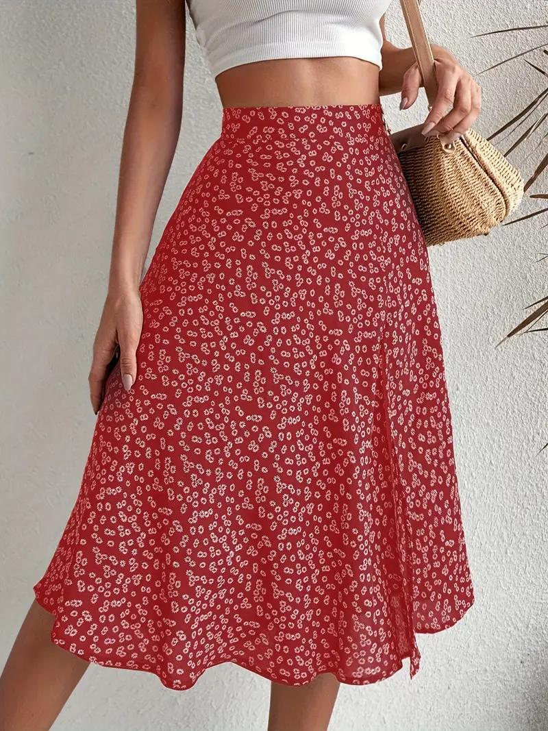 WW | Sommerrock, floral, geteilt, Midi-Rock, Rock mit hoher Taille