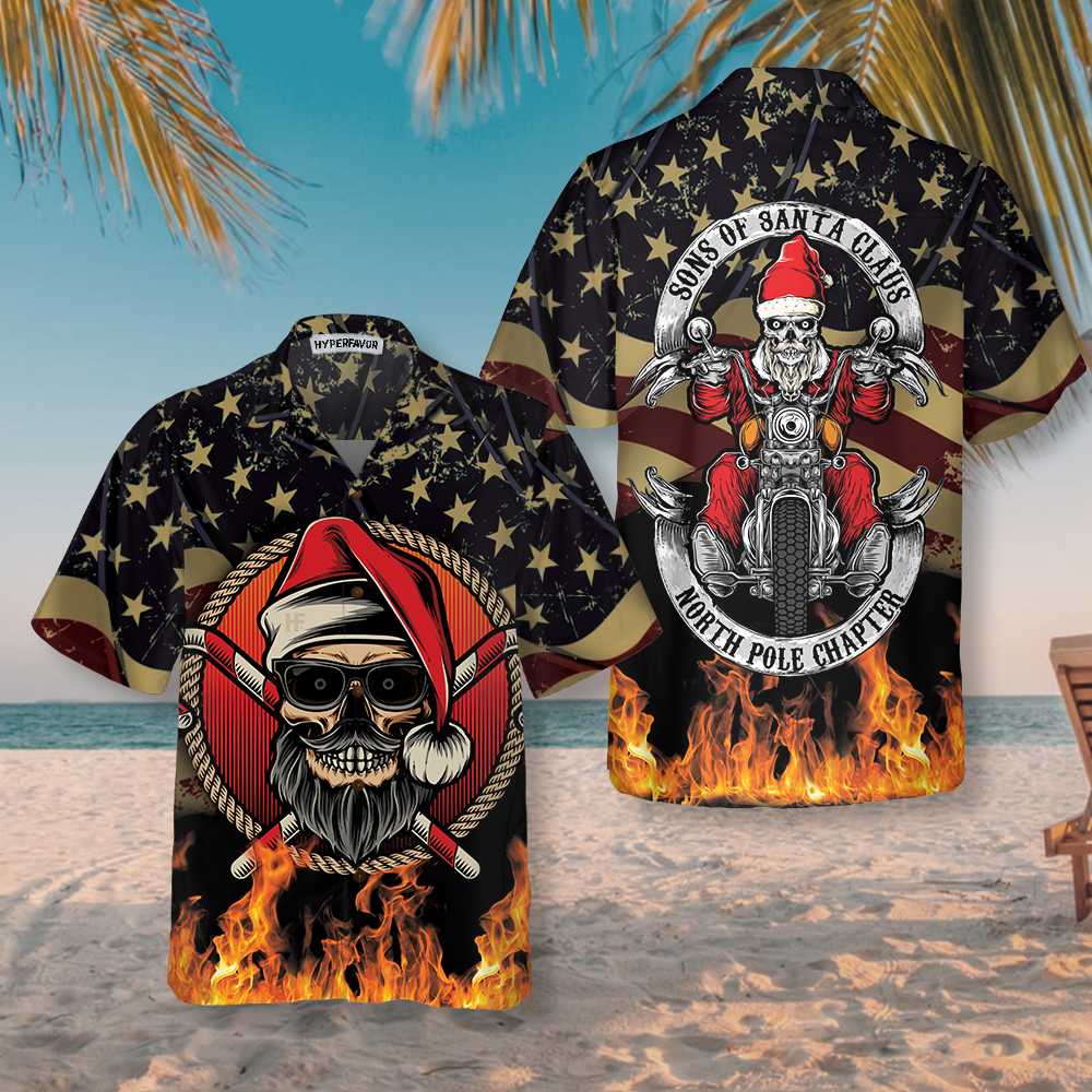 WW | Sons Of Santa Claus Nordpol Kapitel Weihnachts Hawaiian Shirt, Motorradliebhaber Geschenk zu Weihnachten