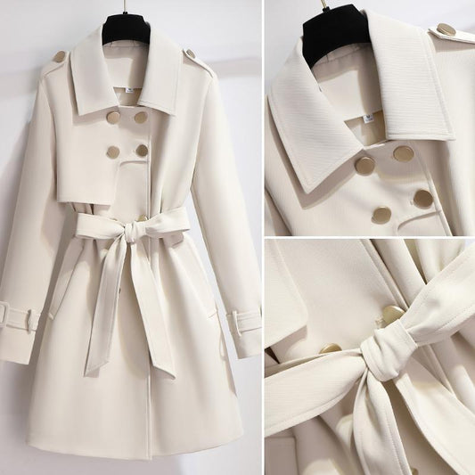 WW | Damen Eleganter Weißer Trenchcoat mit Gürtel und Doppelt Knopfverschluss