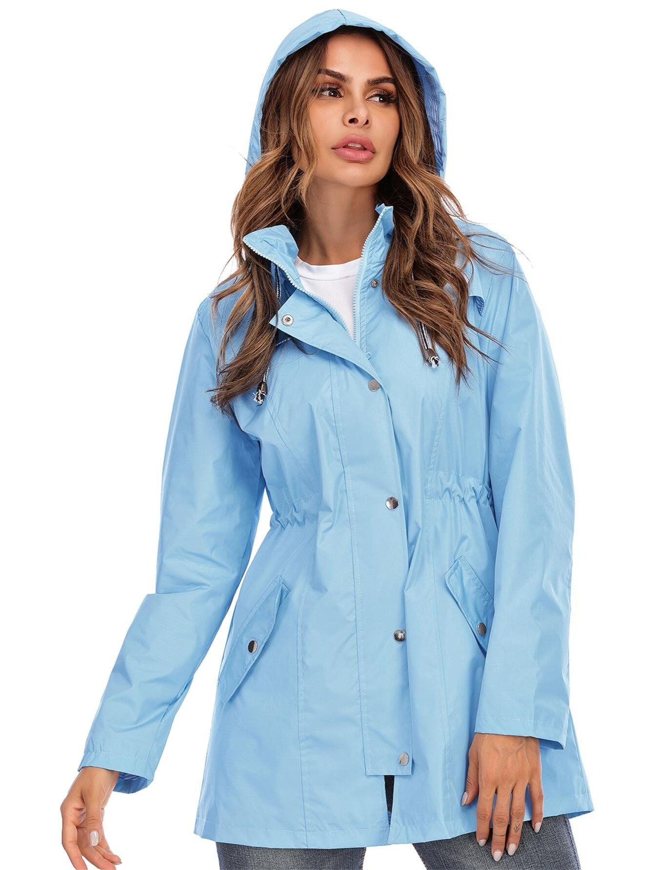 WW | Mid-Length Hooded Raincoat with Zipper for City & Rain