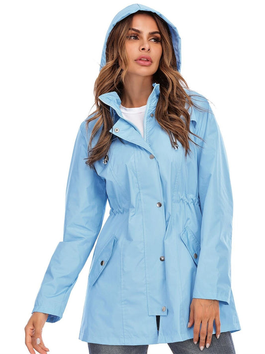WW | Mid-length Regenmantel mit Kapuze & Reißverschluss für Stadt & Regen