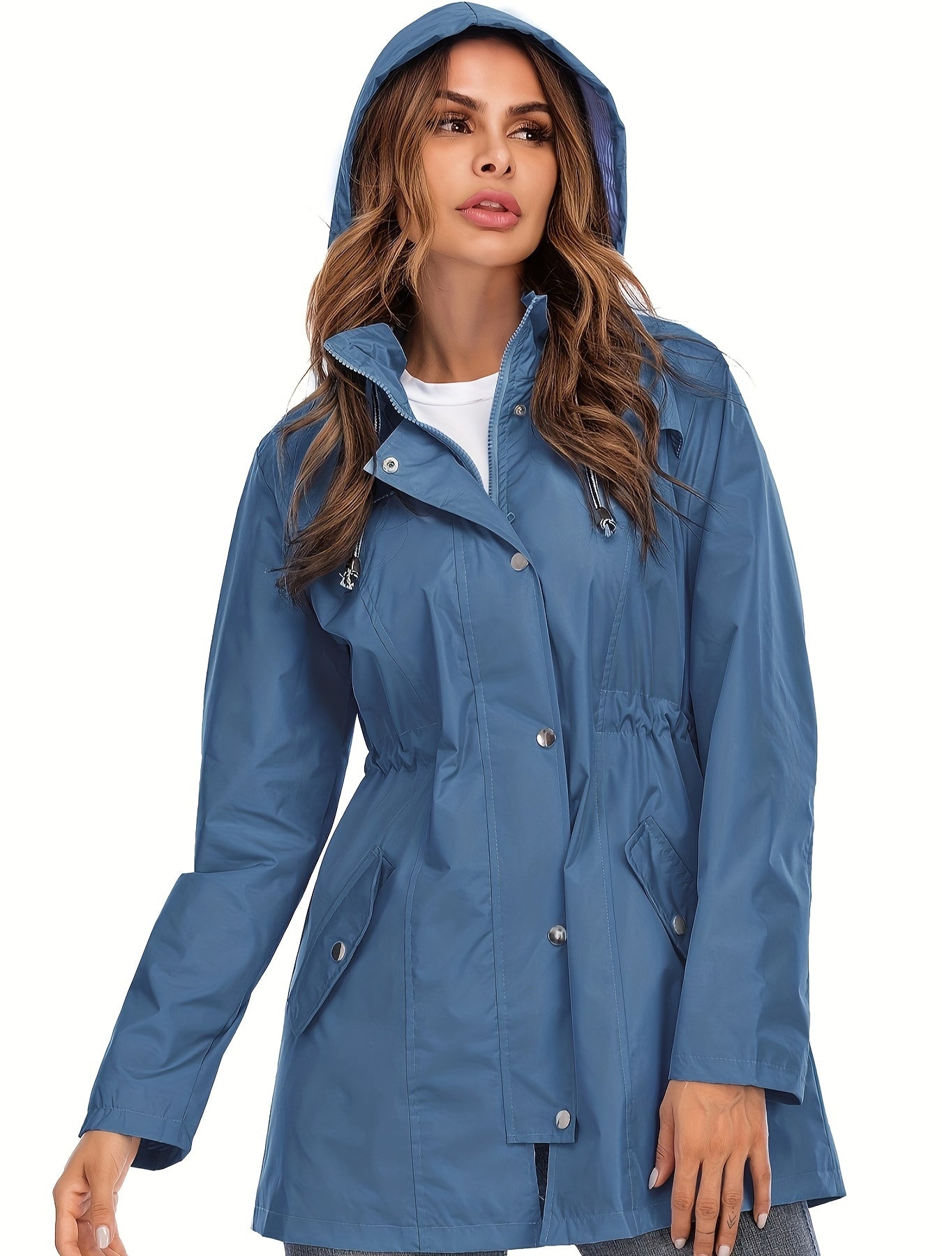 WW | Mid-Length Hooded Raincoat with Zipper for City & Rain