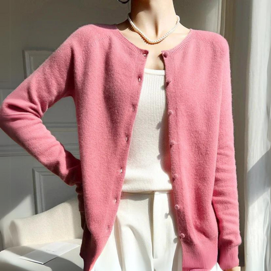 WW | Damen Pastell Cardigan mit Rundhalsausschnitt und langen Ärmeln