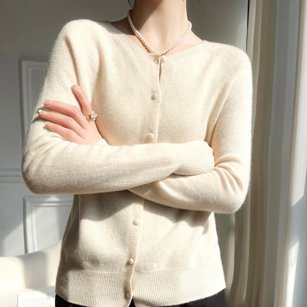 WW | Damen Pastell Cardigan mit Rundhalsausschnitt und langen Ärmeln