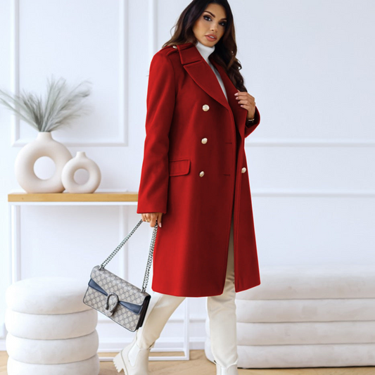 WW | Damen Lange Jacke mit Doppelter Knopfleiste und Klassischem Kragen