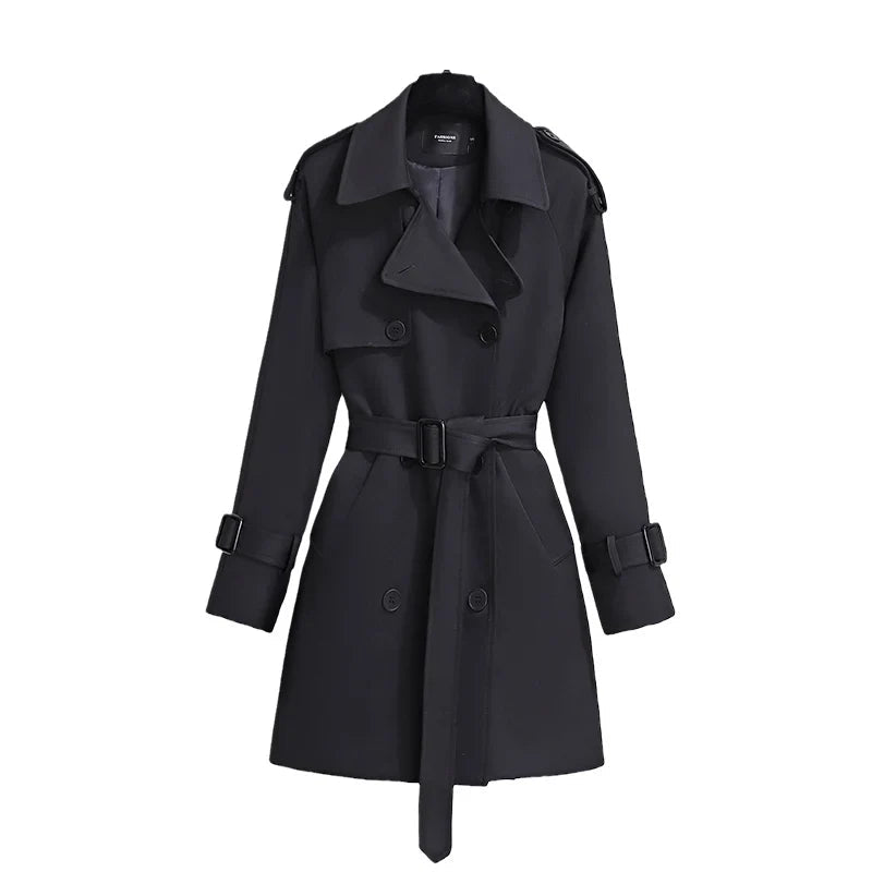 WW | Damen Lange Trenchcoat mit Gürtel und Doppelknöpfen