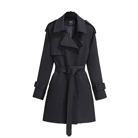WW | Damen Lange Trenchcoat mit Gürtel und Doppelknöpfen