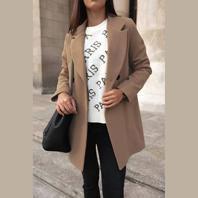 WW | Damen Stilvolle Lange Winterjacke mit Knopfverschluss und Reverskragen