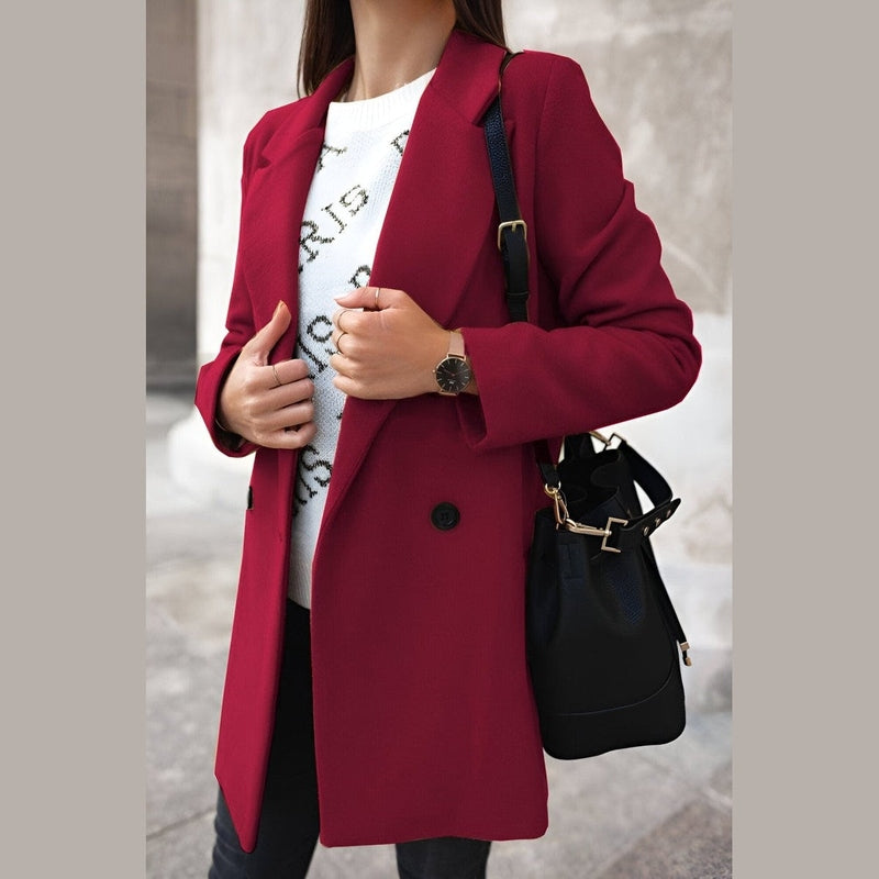 WW | Damen Stilvolle Lange Winterjacke mit Knopfverschluss und Reverskragen