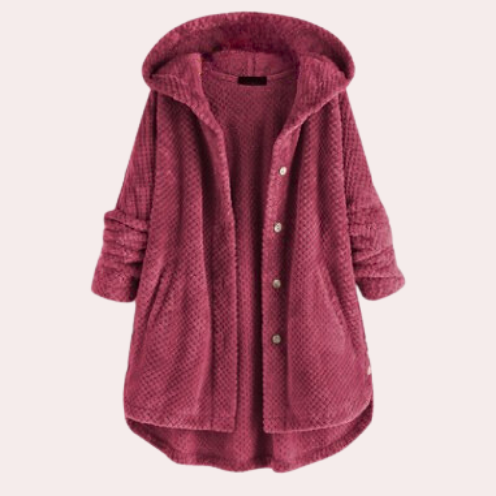 WW | Damen Warme Fleece Jacke mit Kapuze und Langen Ärmeln