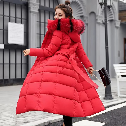 WW | Damen Lange Winterjacke mit Pelzkragen
