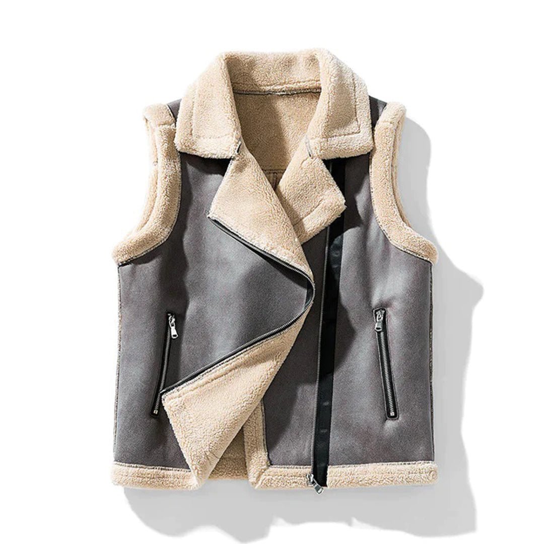 WW | Shearling Moto Weste - Asymmetrischer Reißverschluss - Warm & Edgy - Winter Schichtung