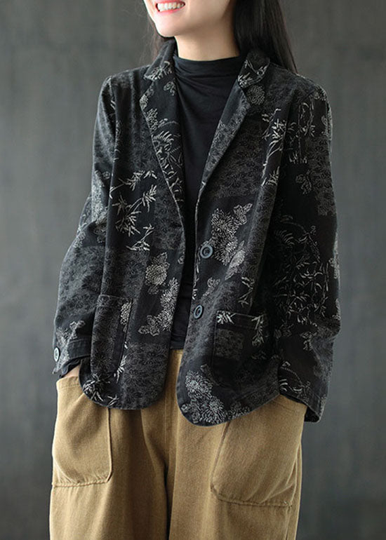 WW | Black Button Peter Pan Collar Coats Long Sleeve
