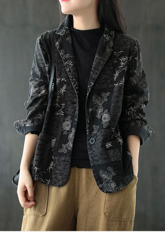 WW | Black Button Peter Pan Collar Coats Long Sleeve