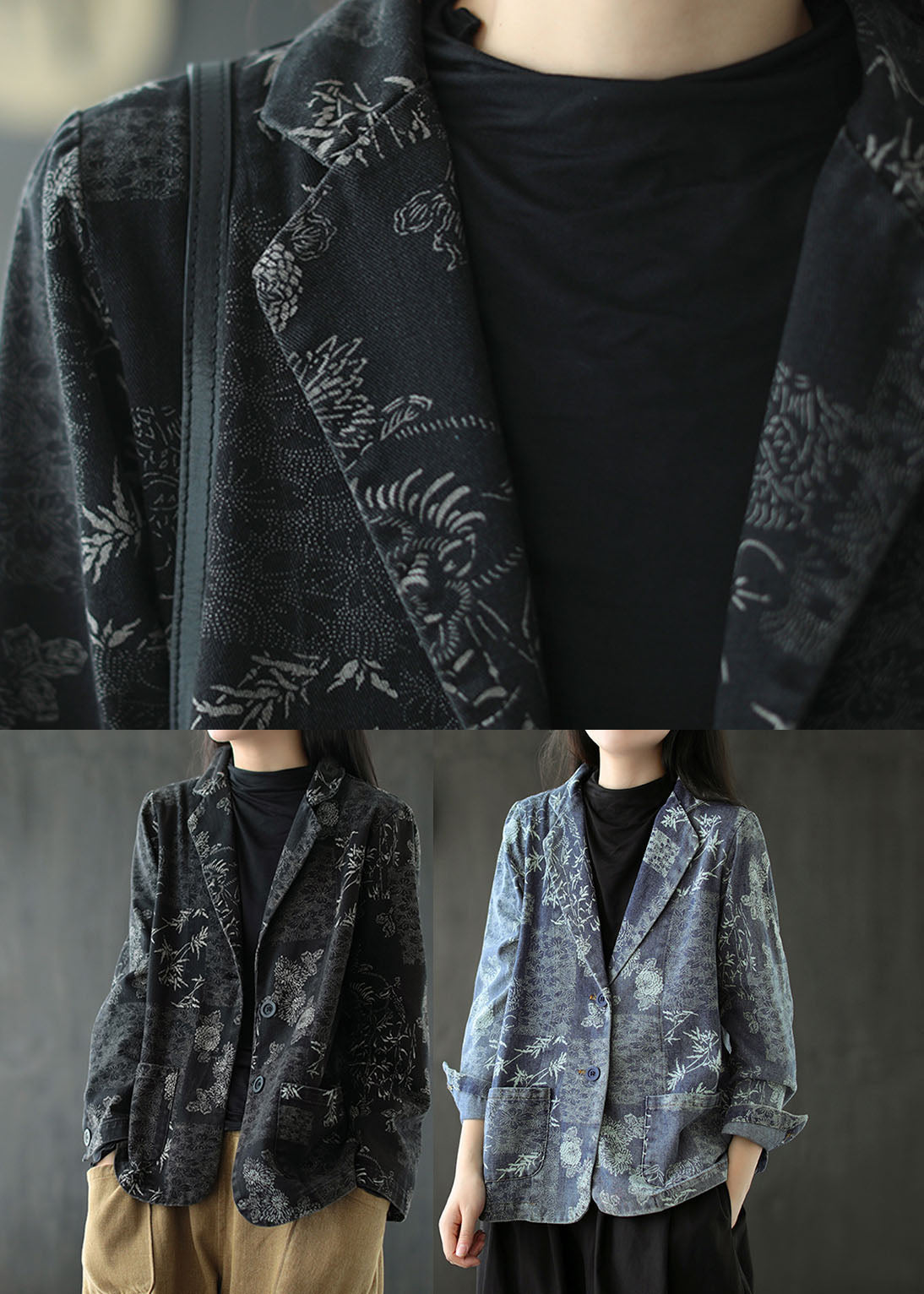 WW | Black Button Peter Pan Collar Coats Long Sleeve
