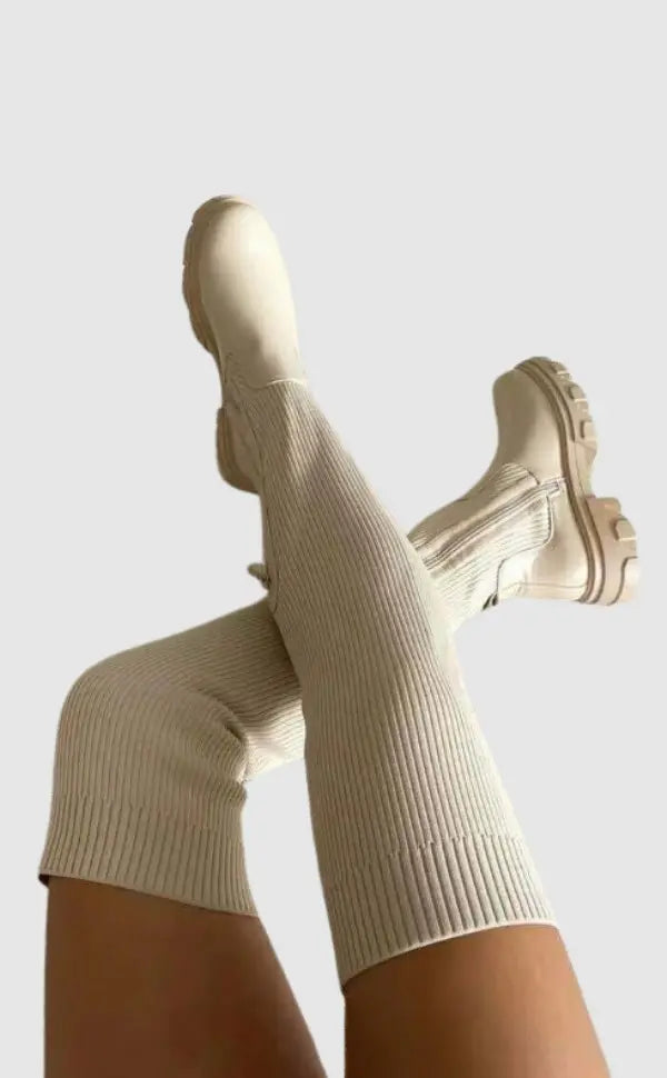 WW | Stretch Knit Black Knee-High Boots for Women – Comfortable Long Boots with a Sleek Design