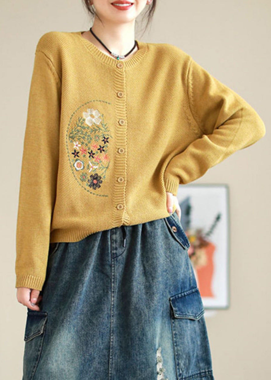 WW | Coffee Embroidered Button Patchwork Knit Cardigans