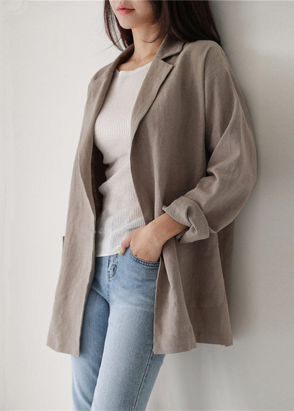 WW | Khaki Peter Pan Collar Pocket Linen Coats