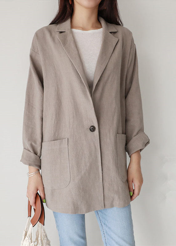 WW | Khaki Peter Pan Collar Pocket Linen Coats