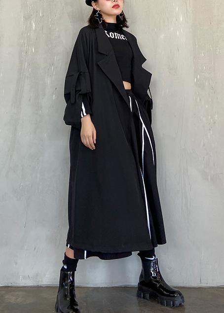 WW | Eingekerbte Taschen feiner langer Mantel sblack oversized Damenmäntel
