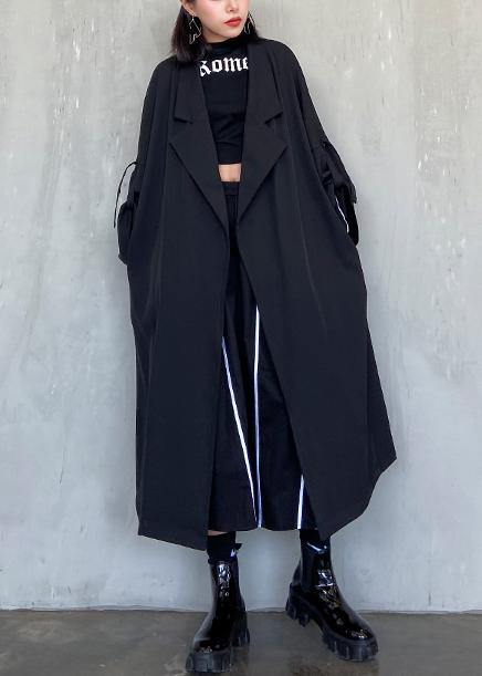 WW | Eingekerbte Taschen feiner langer Mantel sblack oversized Damenmäntel