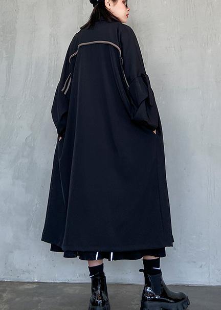 WW | Notched Pockets Fine Long Coat sBlack Oversized Women's Coats