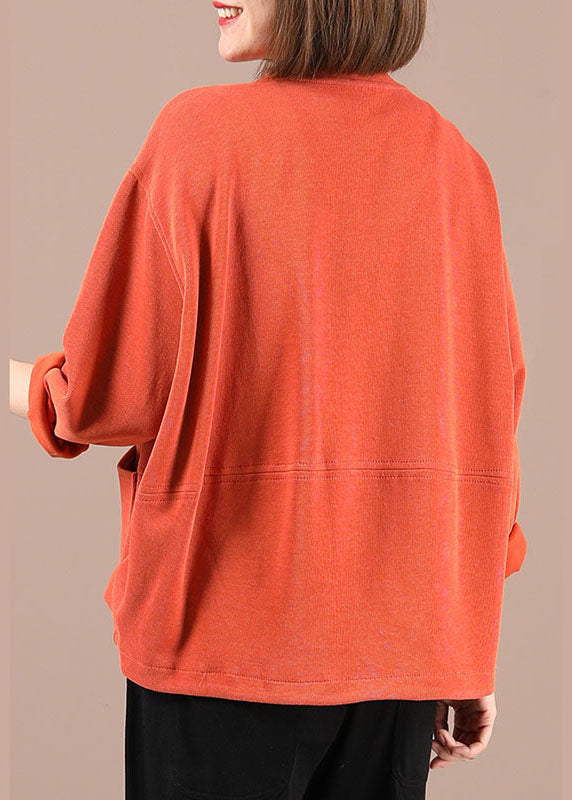 WW | Orange Lockere Taschenjacken Mit Langen Ärmeln