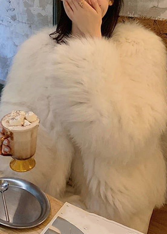 WW | White V-Neck Mink Velvet Coat Long Sleeves