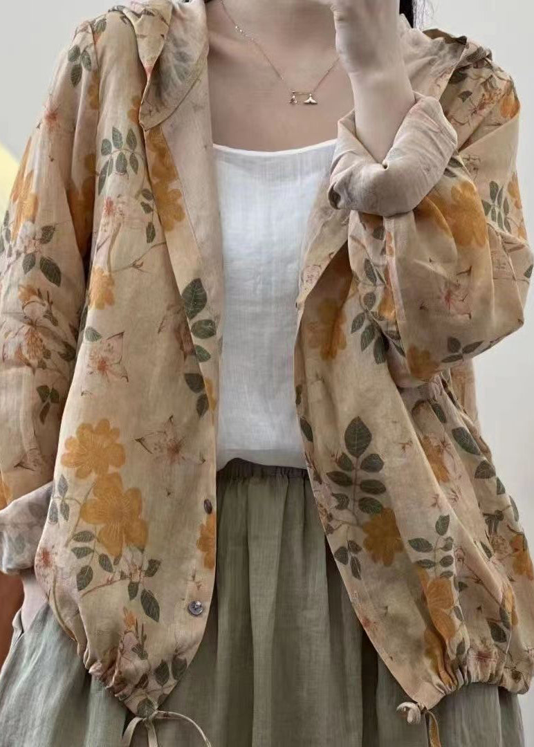 WW | Wine Red Hooded Printed Drawstring Linen Coats