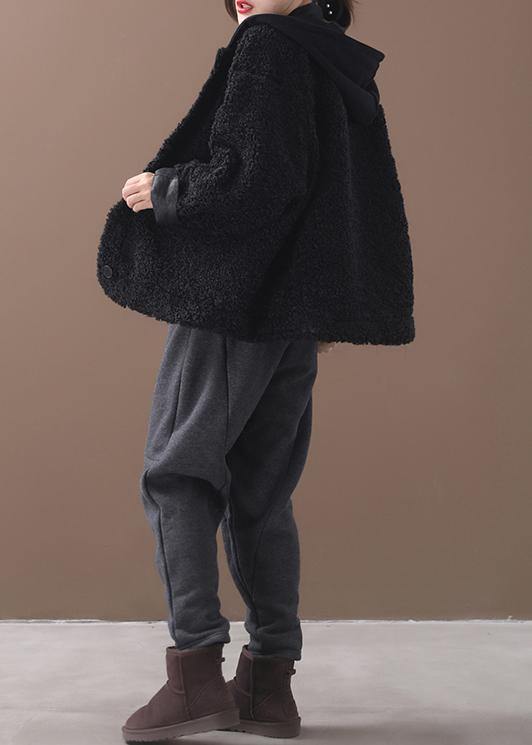 WW | Black Plus Size Coats Women Shape Winter Patchwork Hooded Jackets