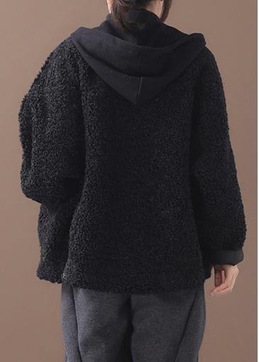 WW | Black Plus Size Coats Women Shape Winter Patchwork Hooded Jackets