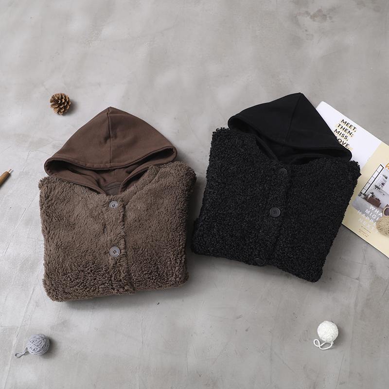 WW | Black Plus Size Coats Women Shape Winter Patchwork Hooded Jackets