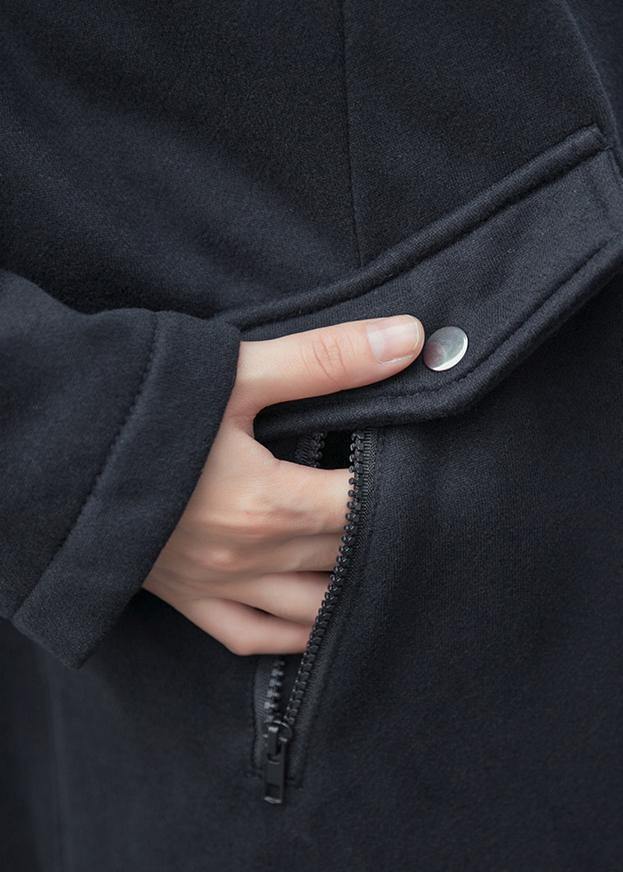 WW | schwarze feine Mäntel Damen mit Kapuze und Kordelzug-outdoor