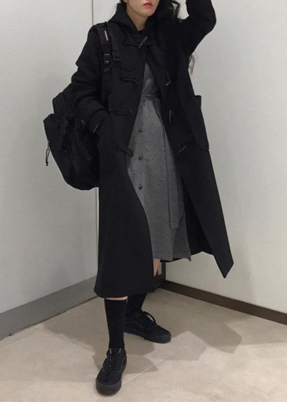 WW | black fine trench coat cotton side open hooded coats