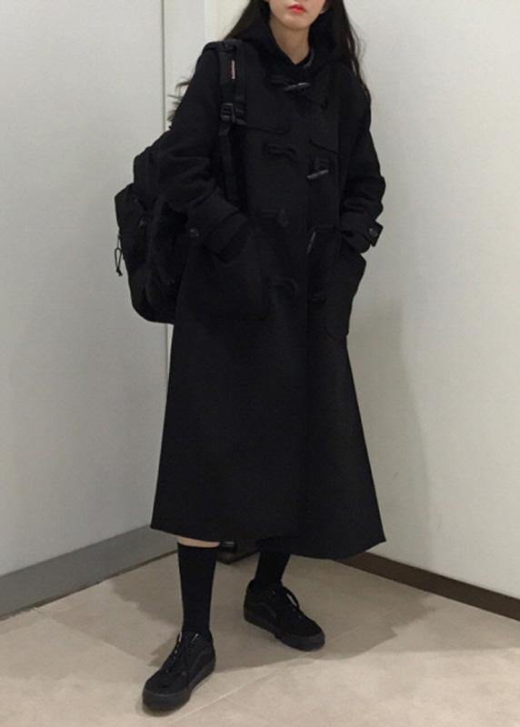 WW | black fine trench coat cotton side open hooded coats