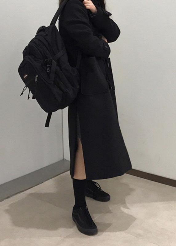 WW | black fine trench coat cotton side open hooded coats