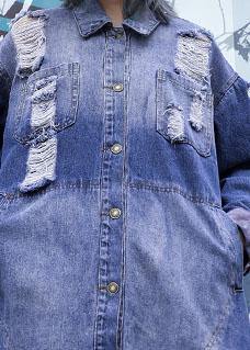 WW | Denim Blue Patchwork Fine Tunics for Women Fabrics Distressed Jackets