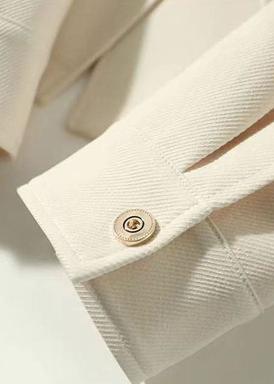 WW | Beige Peter Pan Collar Pockets Patchwork Cotton Coats