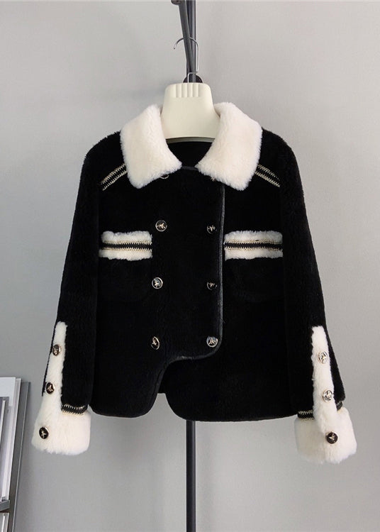 WW | Beige Square Collar Asymmetrical Patchwork Wool Coats Winter