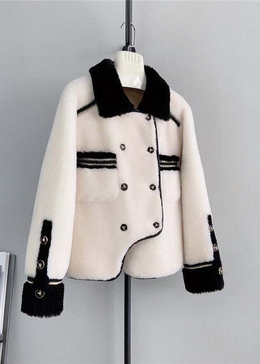 WW | Beige Square Collar Asymmetrical Patchwork Wool Coats Winter