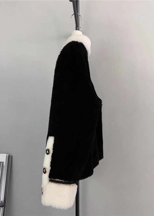 WW | Beige Square Collar Asymmetrical Patchwork Wool Coats Winter
