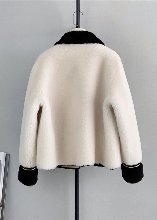 WW | Beige Square Collar Asymmetrical Patchwork Wool Coats Winter