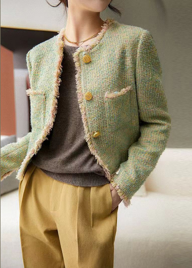 WW | Green Button Pockets Patchwork Cotton Coats