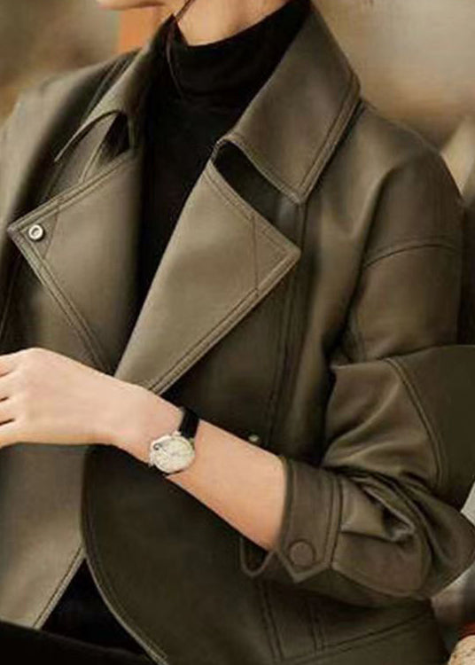 WW | Green Peter Pan Collar Patchwork Lambskin Jackets