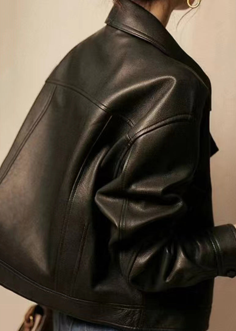 WW | Green Peter Pan Collar Patchwork Lambskin Jackets