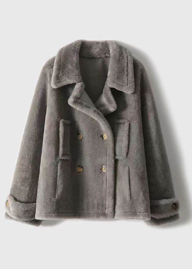 WW | Grauer Peter-Pan-Kragen Taschen Patchwork Wollmäntel Winter