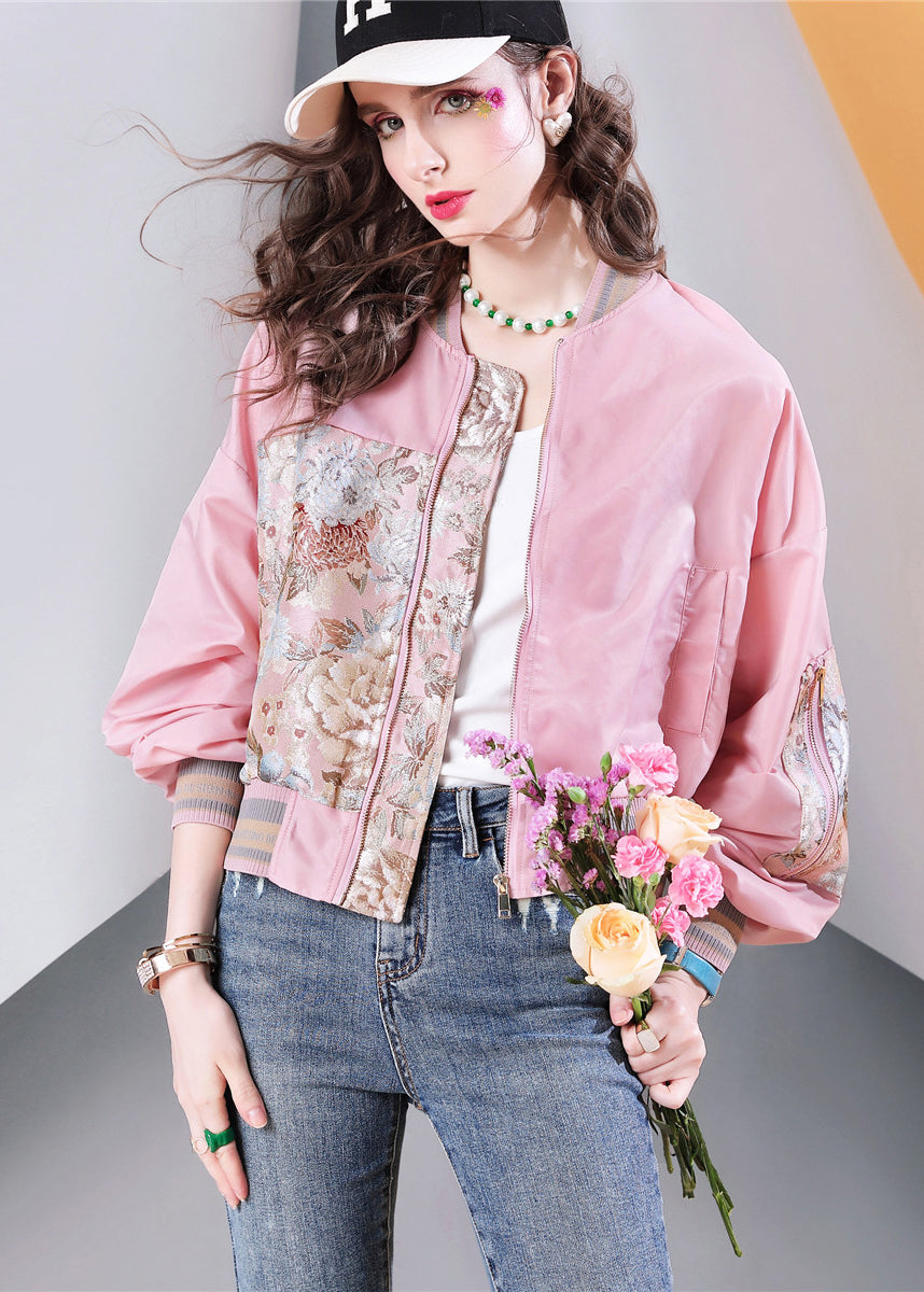 WW | Plus Size Pink Pockets Print Patchwork Jackets