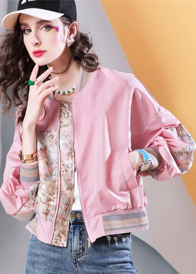 WW | Plus Size Pink Pockets Print Patchwork Jackets