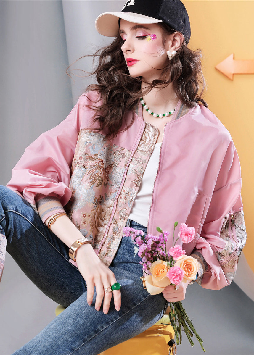 WW | Plus Size Pink Pockets Print Patchwork Jackets