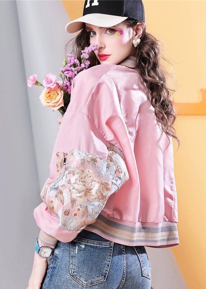 WW | Plus Size Pink Pockets Print Patchwork Jackets